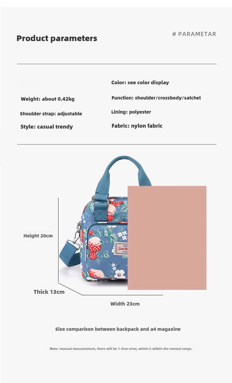 Brand Women Crossbody Bag Portable Female Shoulder Bags Printed Flower Nylon Messenger Bags Multi-pocket Ladies Handbags Bolsa