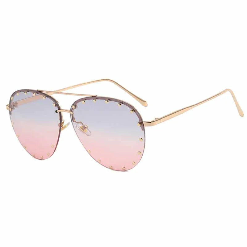 DOHOHDO New Ladies Metal Rivet Pilot Sunglasses Women Luxury Personality Glasses Cool Eyewear Shades Lady Oculos De Sol UV400