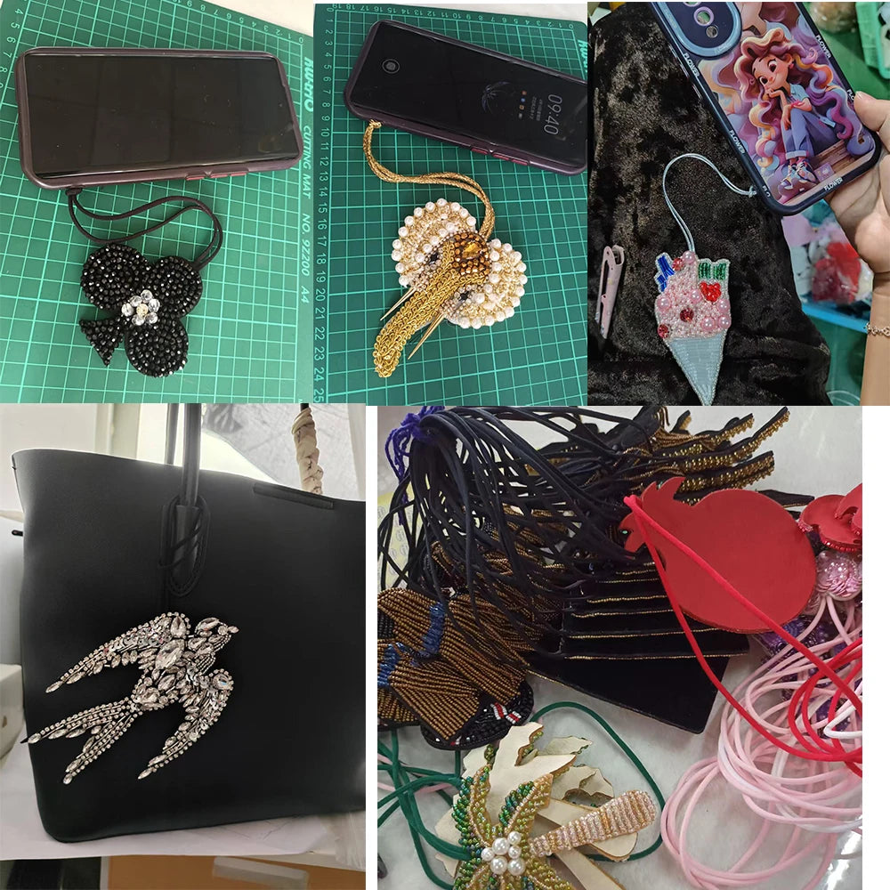 Aufnäher Perlen Pailletten Strass Früchte Schmetterling Fisch Seepferdchen Perlen Quasten, DIY zum Verzieren von Taschen Kleidung Schlüsselbändern