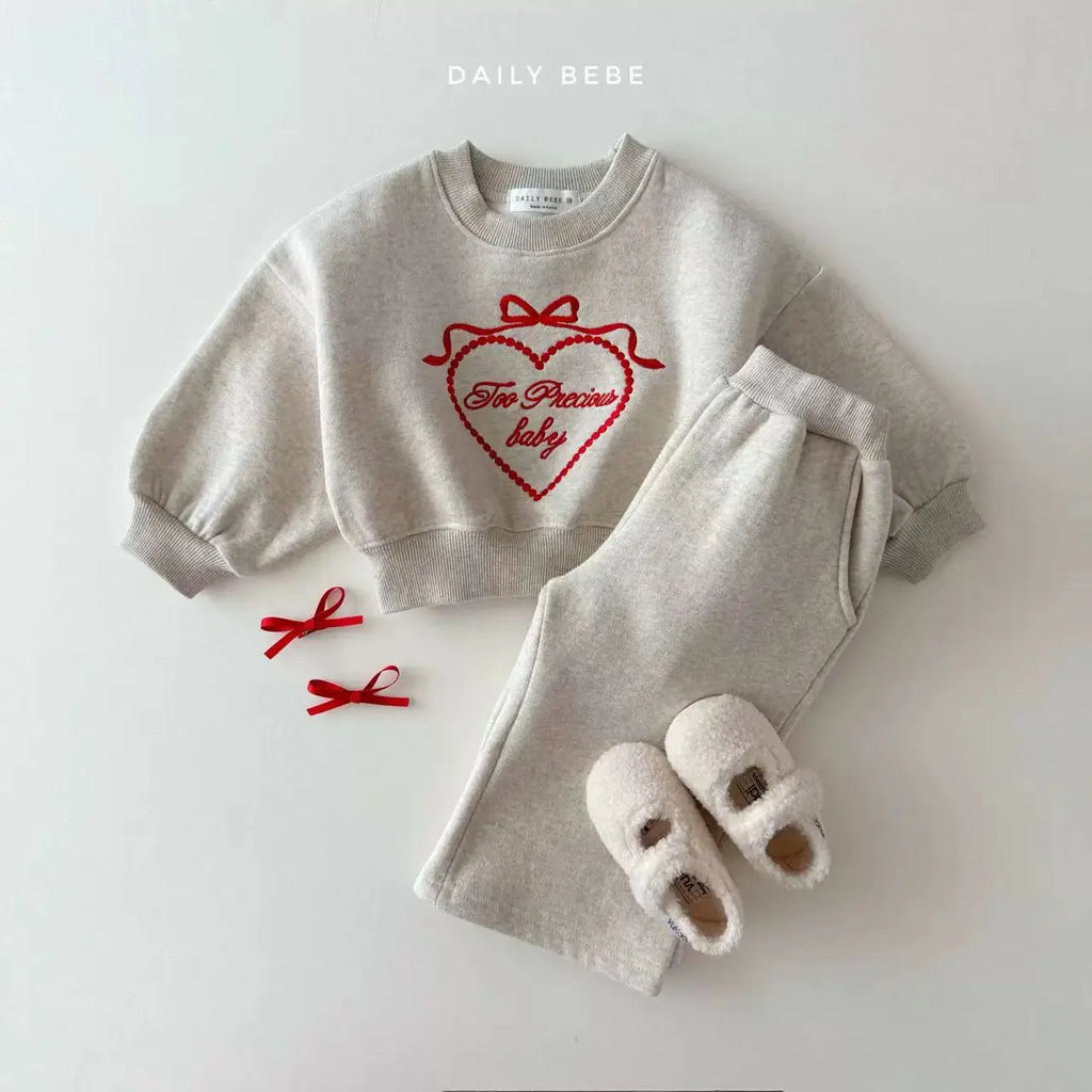 2026 Spring New Children Long Sleeve Clothes Set Baby Girls Heart Embroidery Sweatshirt + Pants 2pcs Suit Kids Sports Outfits
