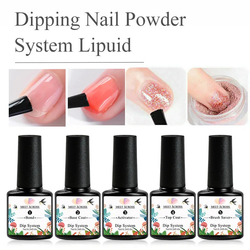1/5PCS 7ml Dipping Nail Powder System Liquid Kit Set with Base,Activator,Top,Brush Saver Clear Nail Art Manicure Gel Polish