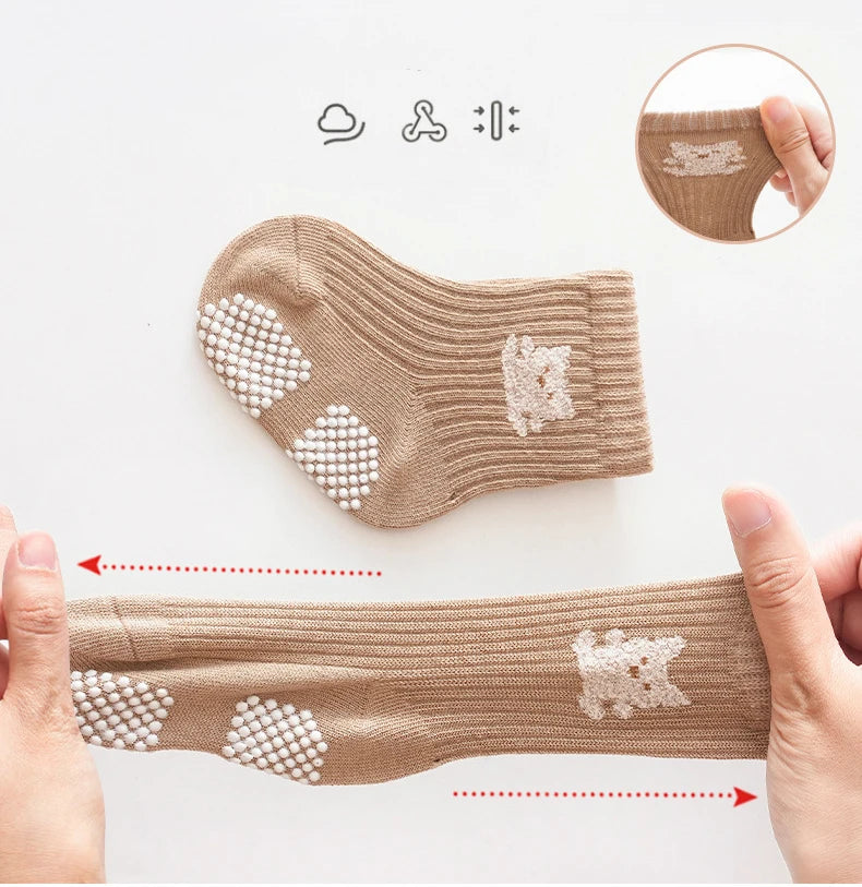 3 Pairs/lot Four Seasons Toddler Baby Anti-slip Socks for Newborns Cute Solid Color Cotton Non Slip Boys Girls Floor Socks 0-8Y