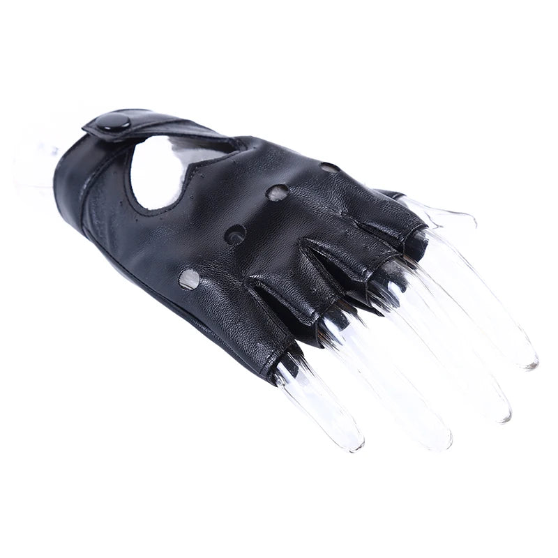 New Women Fingerless Driving PU Leather Gloves Motor Cool Rivet Sexy Disco Dancing Rock And Roll Black Red White Punk Glove