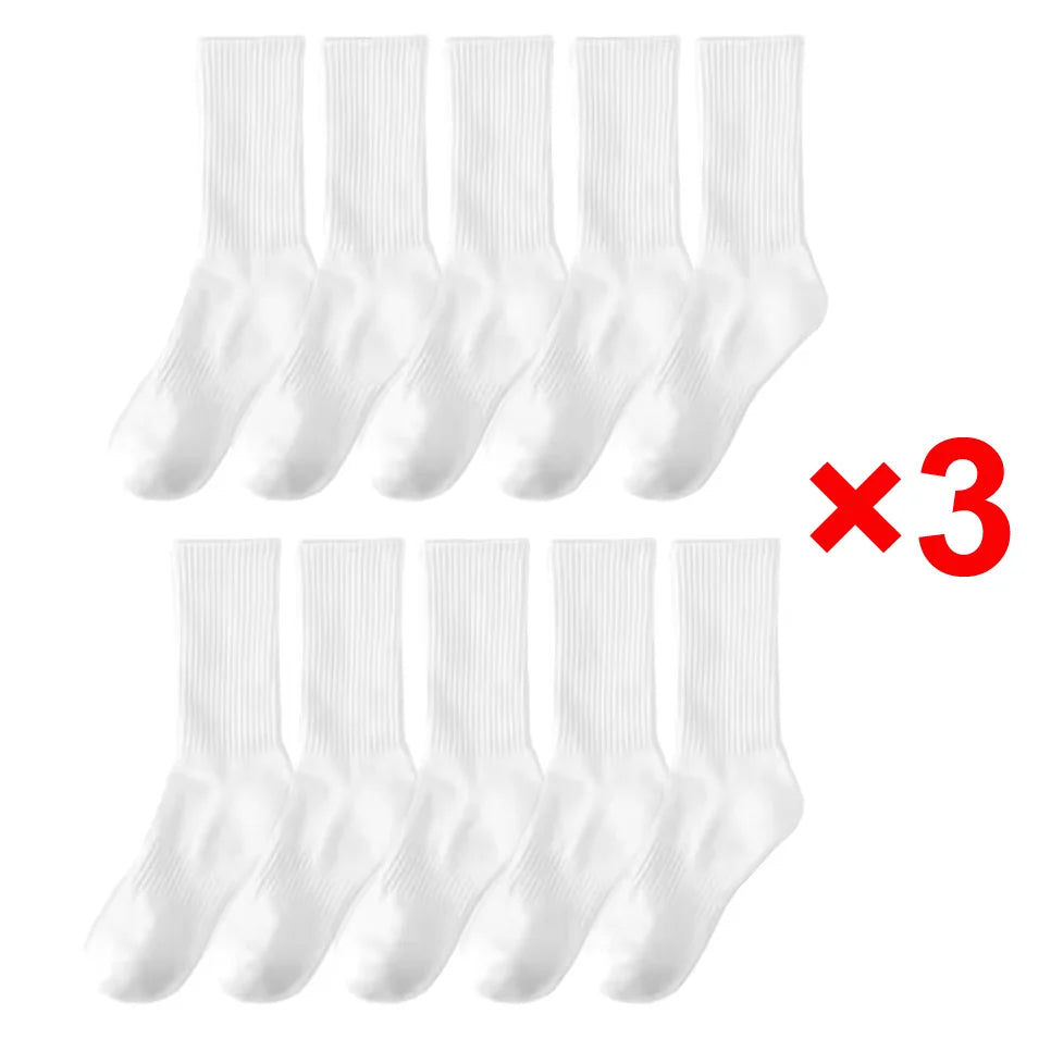 10/20/30Pairs Pure Cotton Men's High Socks Classic Black White Breathable Sweat-Absorbent Warm Elastic Sports Socks