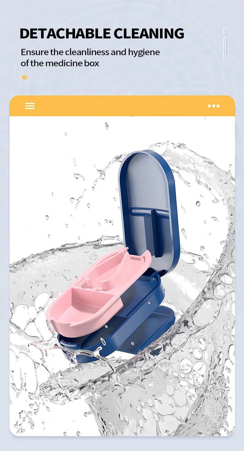 Portable Pill Splitter -2-in-1 Pill Box with Stainless Steel Blade - Suitable for Vitamin Tablets - Cutting Pills 1/2, 1/4 with