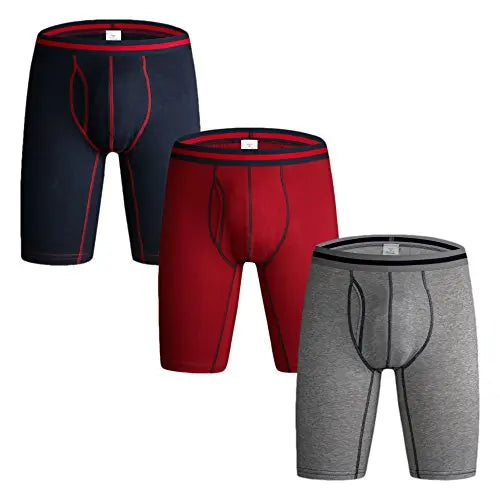 3 Pack Long Leg Men's Boxer Shorts Briefs Cotton Multipack Open Fly Pouch Sports Underpants Underwear Panties Men