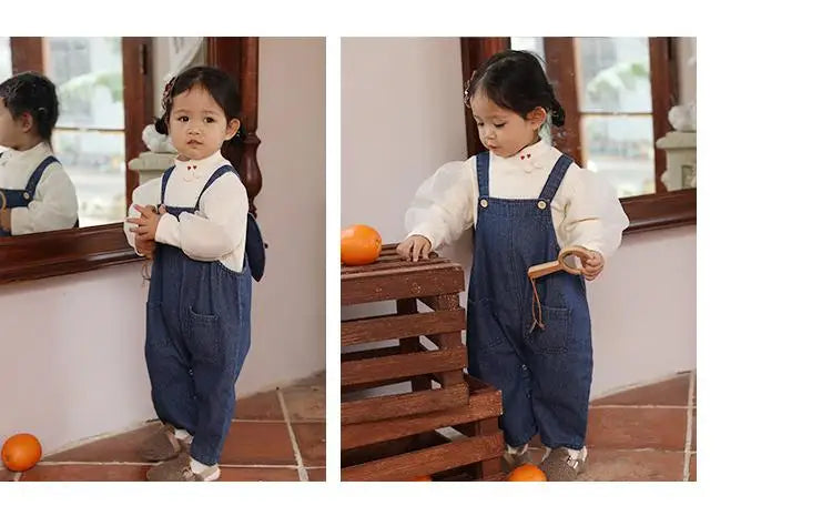 2025 Autumn New Baby Girls Cute Rabbit Ears Denim Overalls Solid Infant Sleeveless Jumpsuit Toddler Casual Strap Jean Trousers