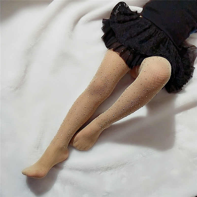 3-9Years Girls Pantyhose Rhinestone Stretchy Bottom Pants Long Fishnet Legging For Girls Cool Wild Peal Bottoms Tights Stockings