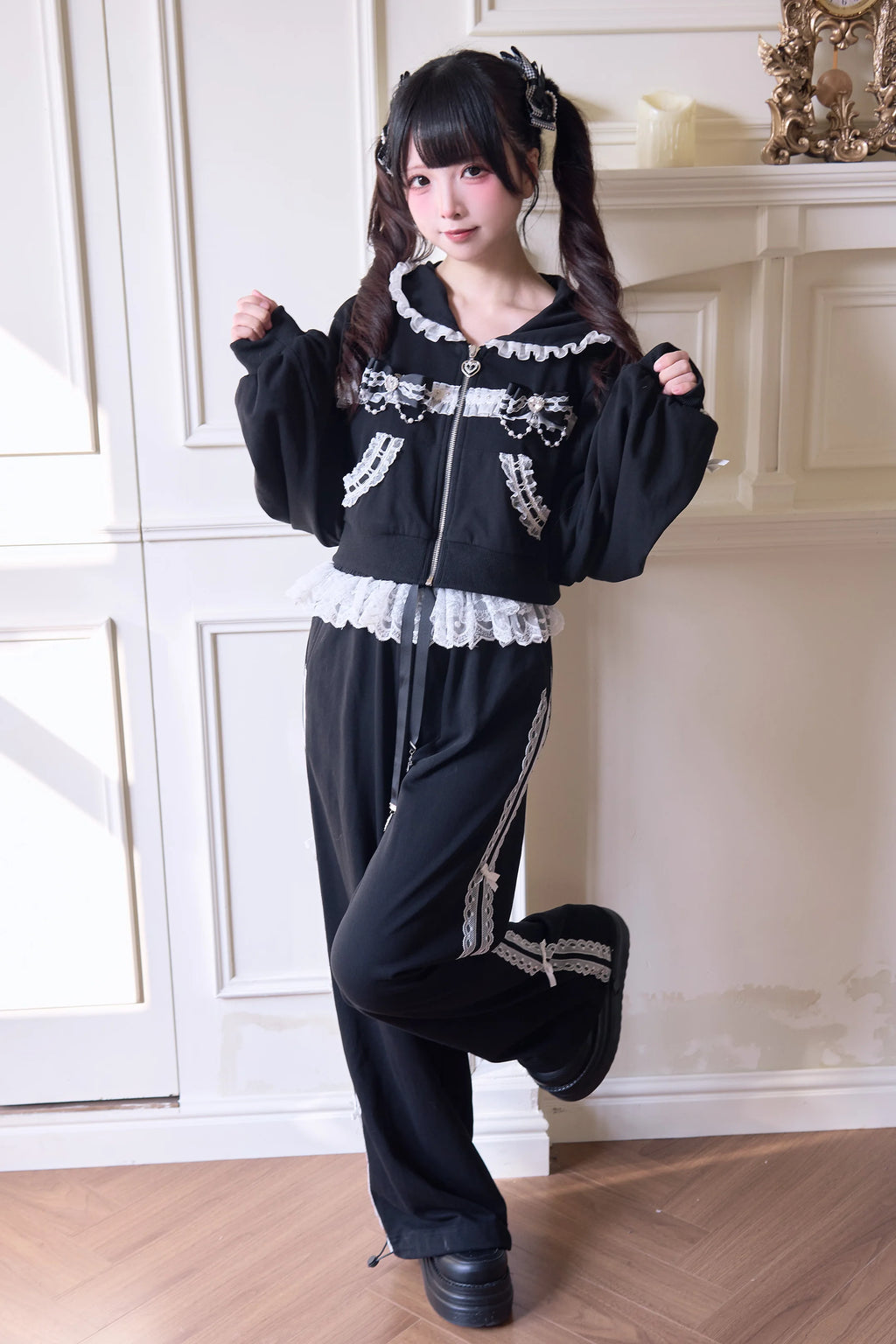 Japanese Mine Sportswear Hoodie Set Female Subculture Y2K Women's Zipper Hooded Short Jacket Coat Mini Skirt Wide Leg Pants Set