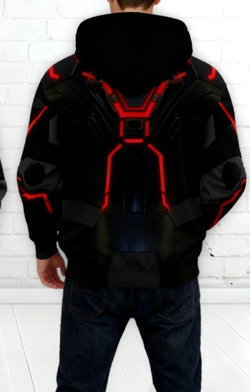 Halloween Costume Cyberpunk Style TRON Ares Red Circuit Hoodie | Futuristic Streetwear for Men, Autumn Winter New Arrival