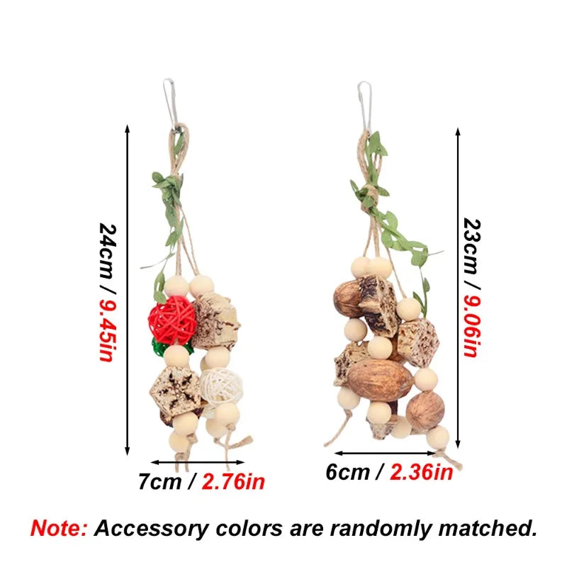 1PC Random Color Wood Hanging Parrot Chewing Swing Toy for Pet Bird Conure Parakeet Cockatiel Lovebird Birdcage Hanging Bite Toy