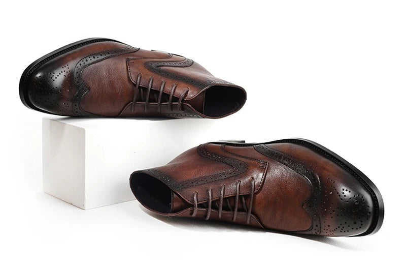British Brock Carved Leather Boots Retro Business Formal Leather Shoes Fashion Men's Boots Cowhide Men's Short Boots