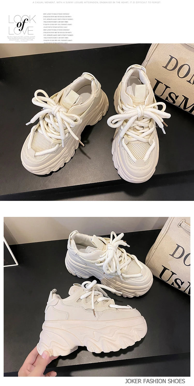 Women Platform Casual Breathable Mesh Shoes 2025 New Summer Chunky Sneakers 8.5CM Wedges Hidden Heels Hollow Leisure Shoes Woman