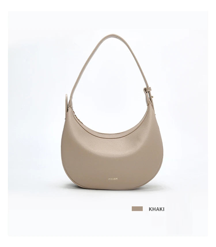 FOXER Brand PU Leather Women's Shoulder Bag Fashion Female Underarm Hobo Bag Crescent Half-moon Bag Travel Small Crossbody Bag