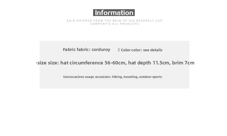 2025 New Corduroy Baseball Cap Women Men Cotton Solid Sunhat Sport Snapback Caps Autumn Warm Fashion Hip Hop Fishing Hat