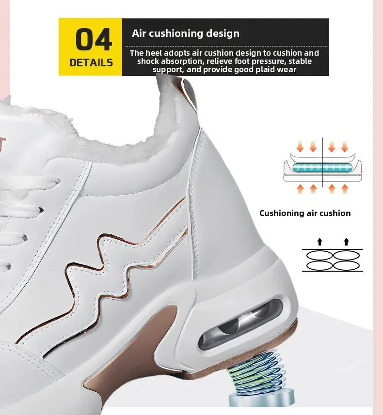 Winter New Women's Cotton Shoes Warm Heightening Casual Sports Shoes Invisible Heightening 8 Cm Women's Shoes round Toe EVA Inso
