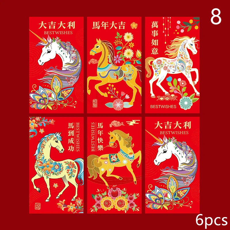6 Pcs 2026 New Year Red Envelope Chinese Spring Festival Lucky Money Pockets Year of the Horse Lunar Year Celebration Supplies