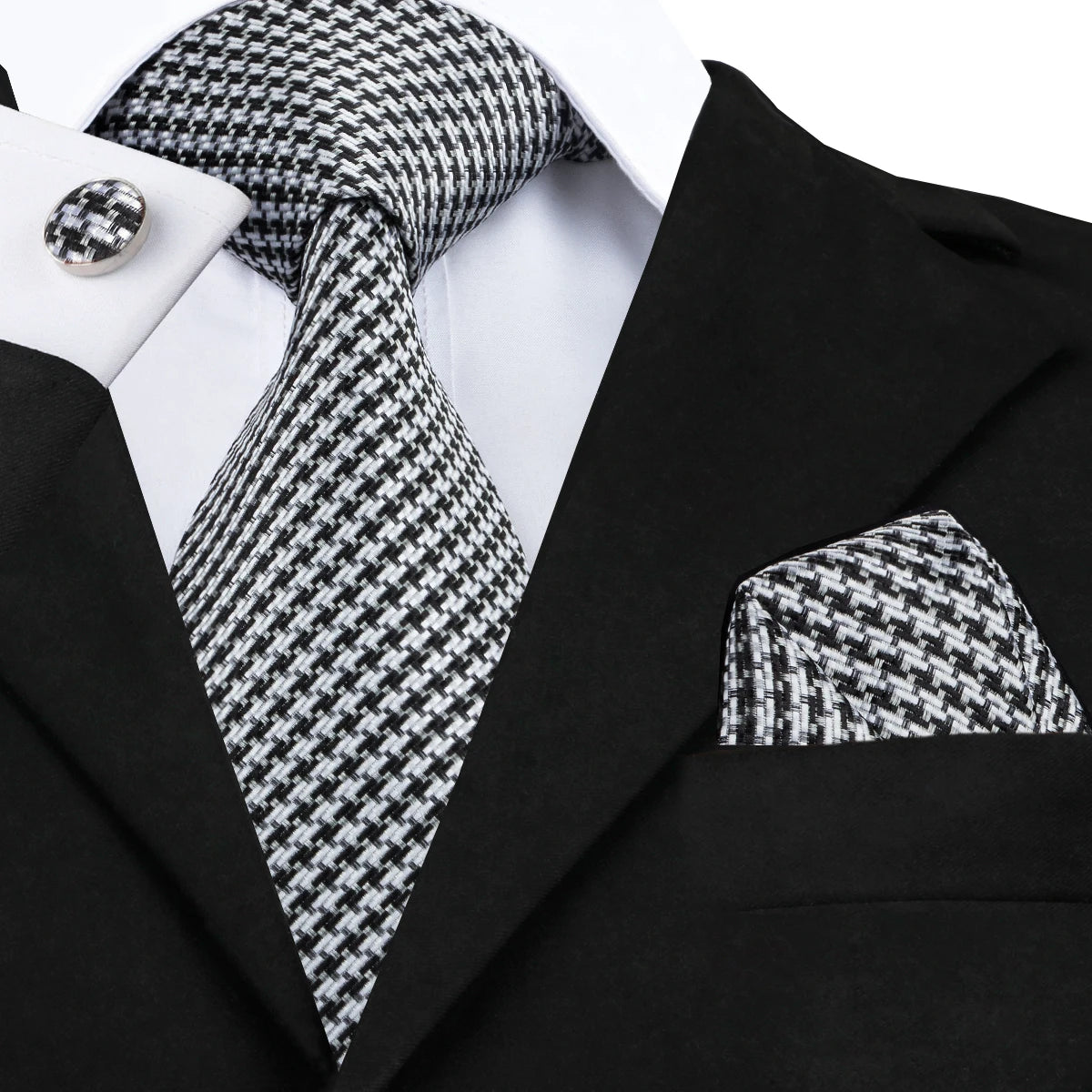 Hi-Tie White Grey Paisley 2026 New Mens Tie Hanky Cufflink Set Necktie For Men Wedding Party Business Men Tie Fashion Brand