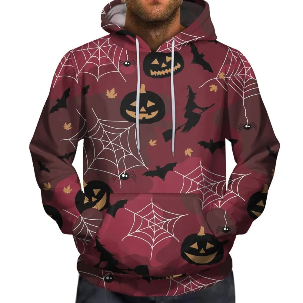 Dark Halloween Hooded Sweatshirt With Horror Headless Horseback Riding elements, Polyester fabric, Unisex Autumn Party Outfit