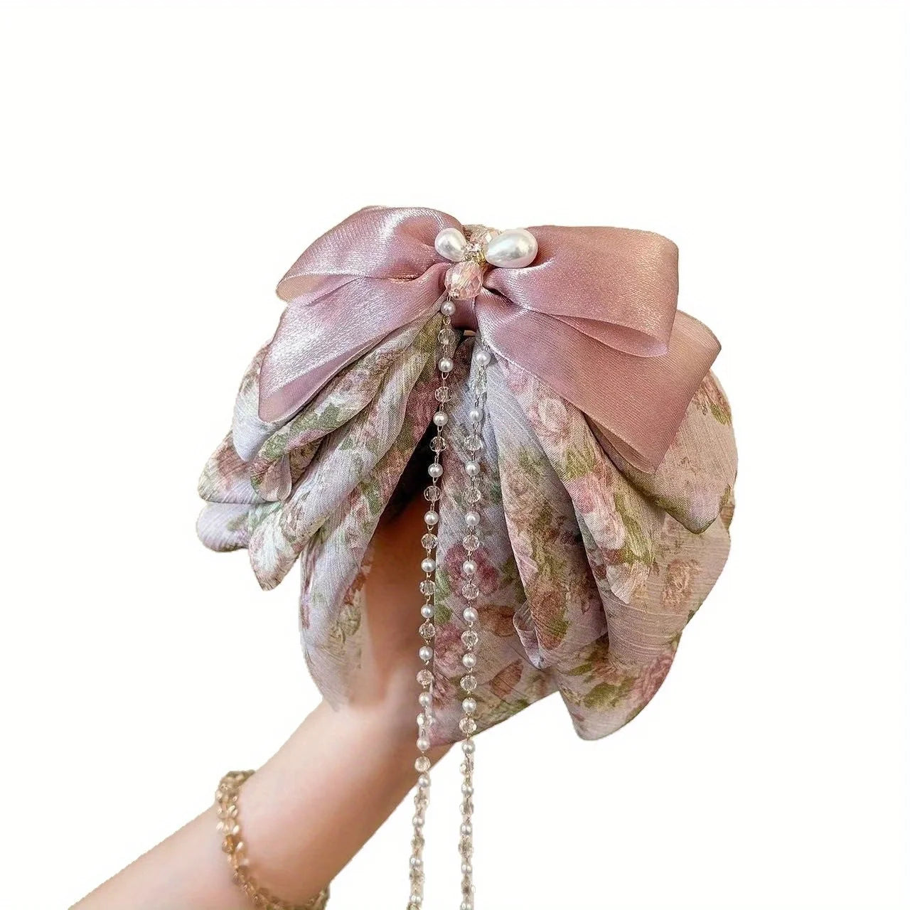 Ethereal Chiffon Floral Hair Claw Clip Voluminous Ponytails, Elegant Multi-Layer Tulle Hair Accessories for Women