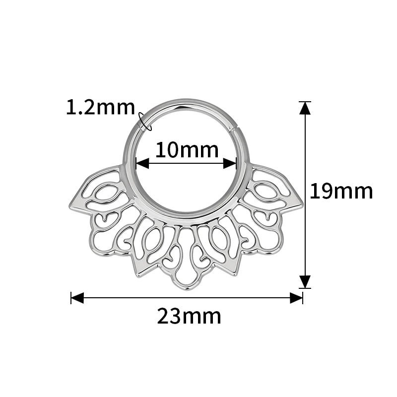 ASTM F136 Titanium Nose Rings PIERC Fan-shaped and Side CZ Ring Hoop EAR Hinged Clicker Earring Labret Tragus Ring Body Piercing