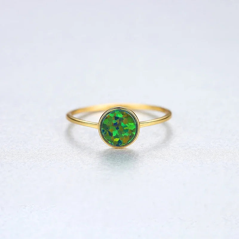 Trumium 925 Steriling silver Round Opal Stone Rings for Women Vintage Simple Ring Anniversary Wedding Gift Trendy Jewelry