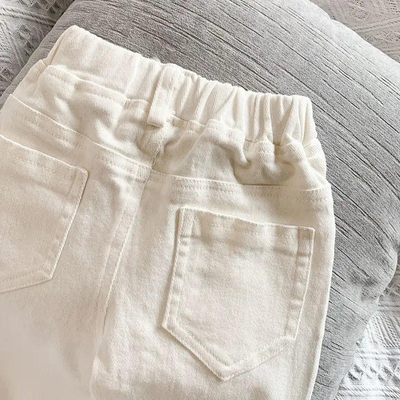 Boys and Girls Pants Spring and Autumn Children's Casual Pants Foreign Korean Cotton Pants Baby White Elastic Pants