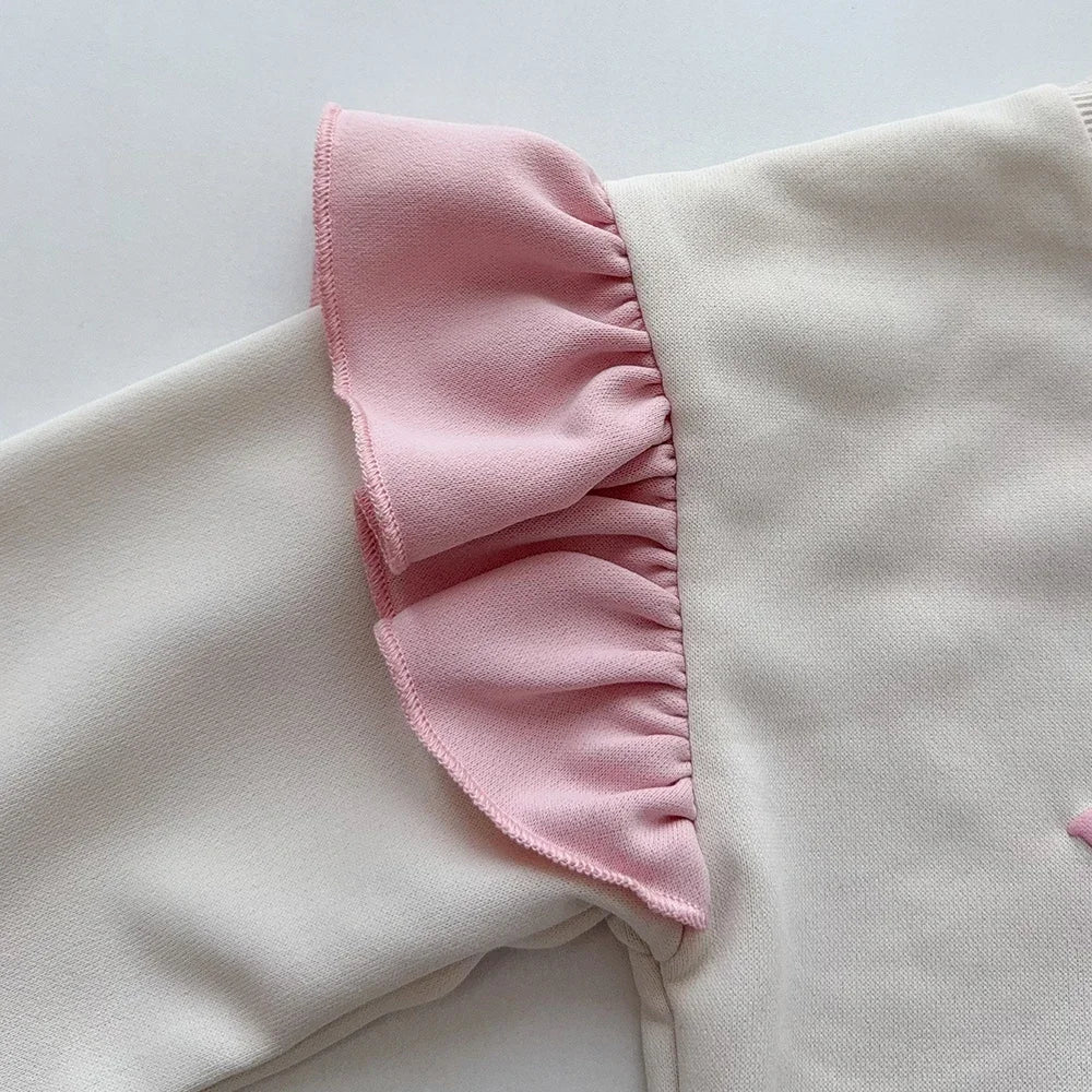Bear Leader Spring and Autumn Long Sleeve Girls' Set Letter Printed Top+Solid Color Bell Bottom Pants Pink Casual Kids Wear