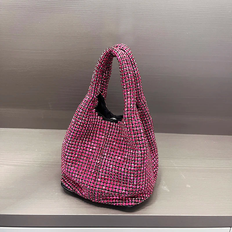 Shiny Crystal Clutch purse bucket Shoulder bag rhinestone Handmade purses and handbags luxury Designer Evening clutch Bag Purse