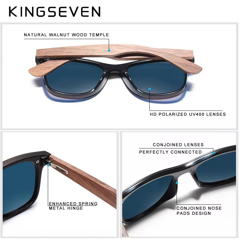 KINGSEVEN Klassische Holz-Sonnenbrille Outdoor Polarisierte UV400 Randlose Brille Herren Damen Fahren Freizeit Angeln Walnussbrille