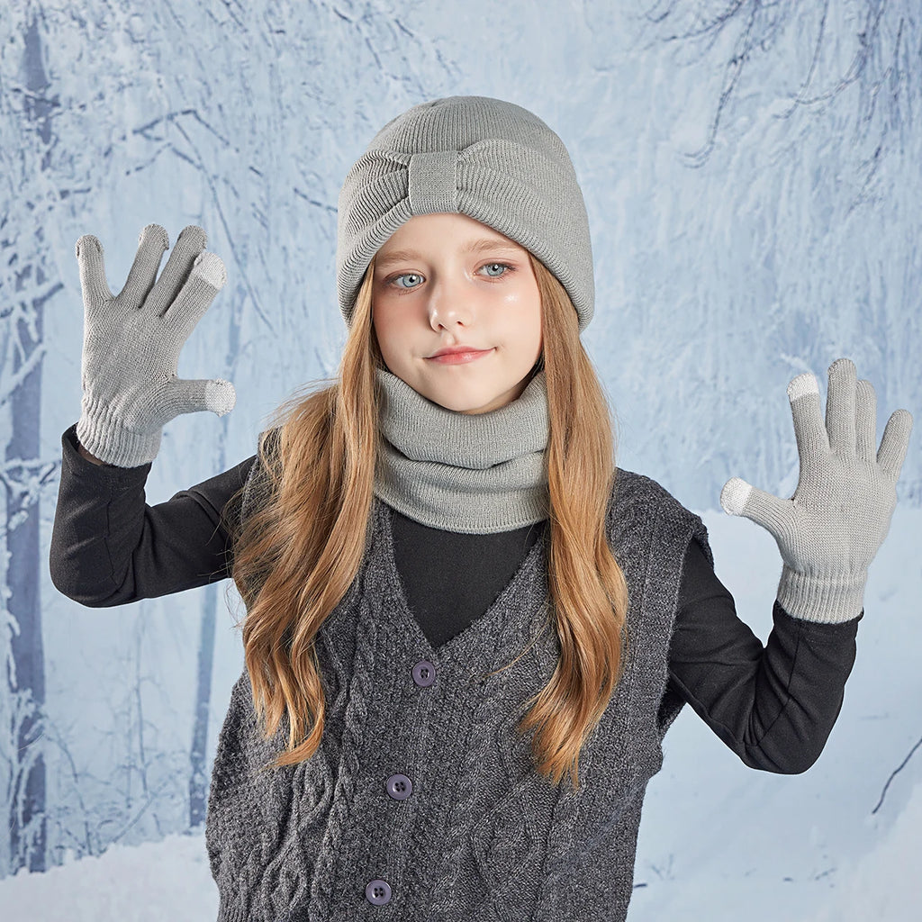 Anti-Cold Warm Children Hat Gloves Scarf Set Thermal Headband Cycling Ski Outdoor Ear Protection Knit Woolen Cap Winter Beanies