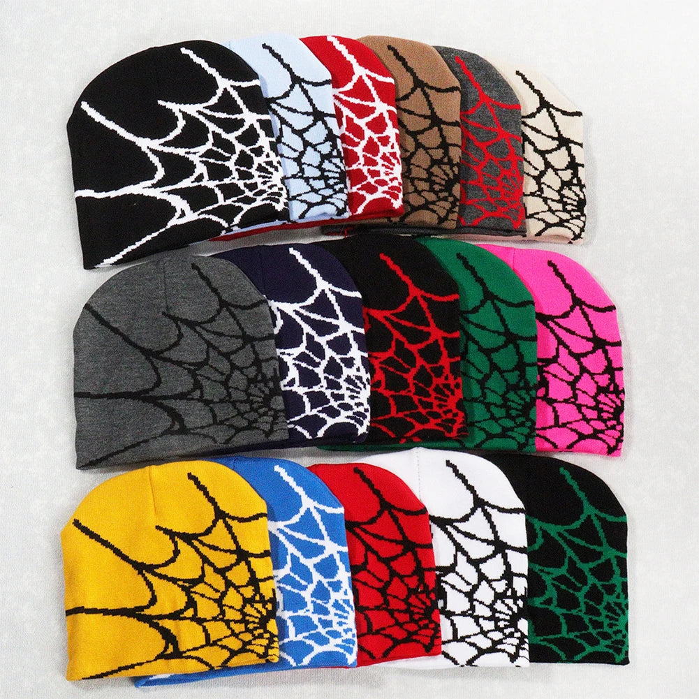 1Pc Y2K Knitted Hat Spider Web Jacquard Hat Four Seasons Warm Hat Skullies Hat For Men Women Outdoor Sports Fashion Hat
