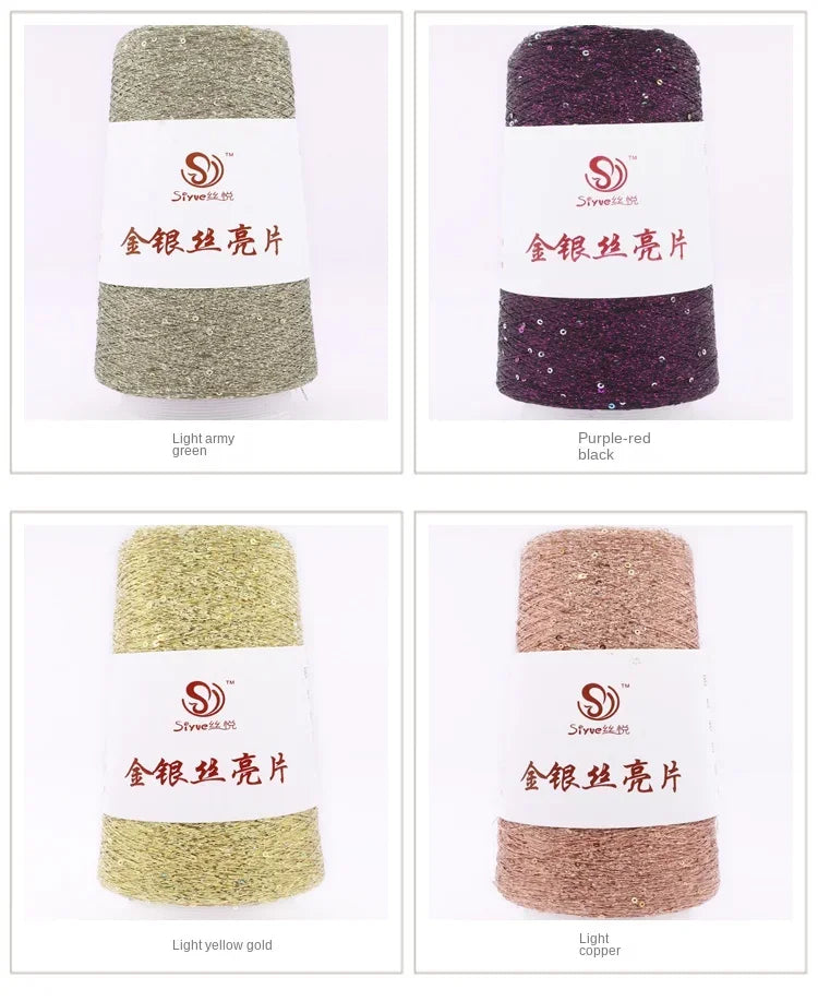 Lurex Sequined Companion Glitter Yarn Golden Wholesale 50g /Ball 1800M Sequin+ Gold Pure Silver Lurex Fabric Metallic Knit Yarn