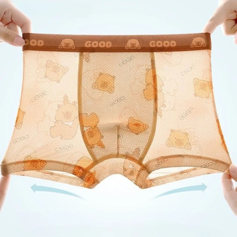 4PCS Summer Kid Mesh Breathable Panties for Boy Soft Comfort Antibacterial Knickers 3+y Young Child Cute Cartoon Print Underwear
