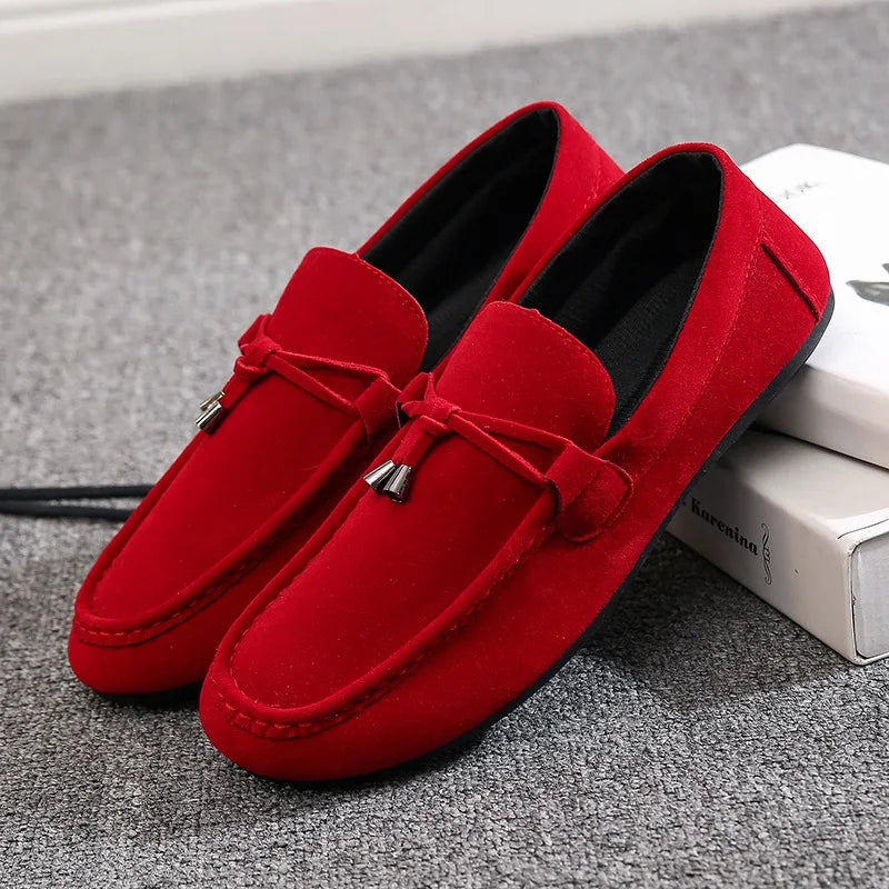 Spring Summer Blue Suede Loafers Men Slip On Soft Moccasins Breathable Flats Driving Shoes Men Leather Casual Shoes Handmade