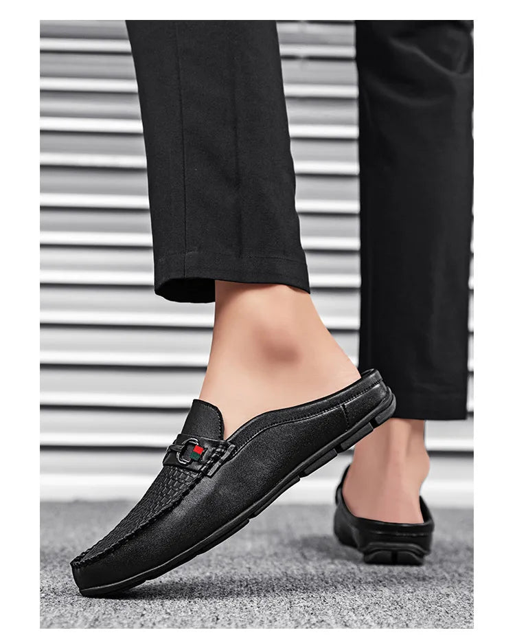 Large Size Mules Men Half Shoes For Man Slippers Leather Mens Semi-Drag Casual Shoes Backless Loafers Male Slides Flats Sandals