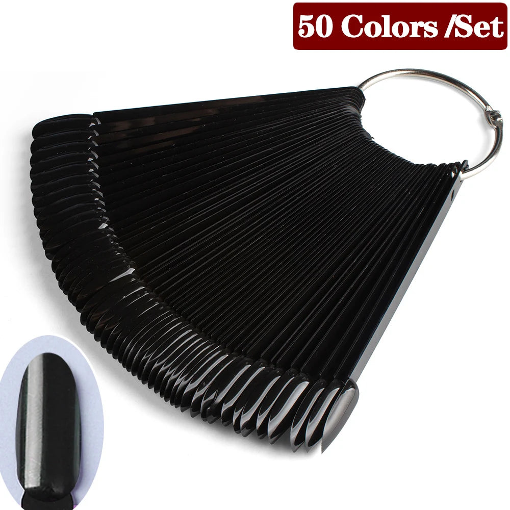 1 Set False Nail Tips Clear Nature Black Nail Art Display Oval Fan Style Nail Swatch Polish Stand Tips Practice Manicure Tools
