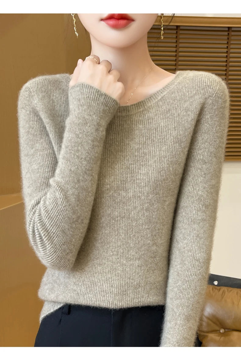 Early Fall New Crew-Neck Sweater Elegant High Elastic Simple Solid Color Thin Knit Crew-Neck Sweater Long Sleeve-GH458