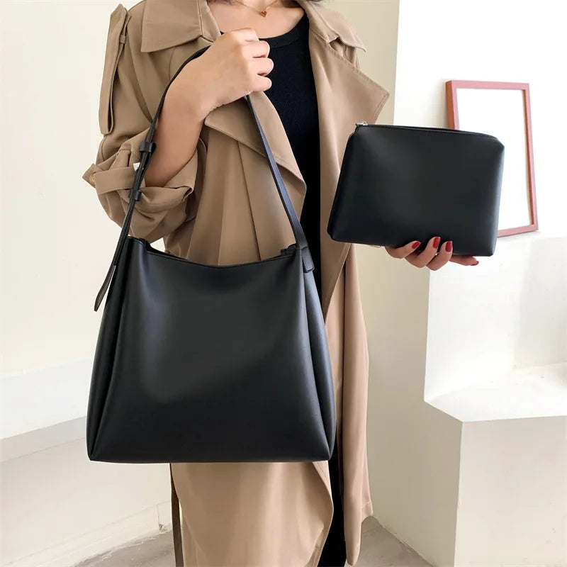 Fashion Leather Tote Bag for Women 2026 Trends Female Simple Large High Capacity Shoulder Side Bag Handbags and Purses Women Bag