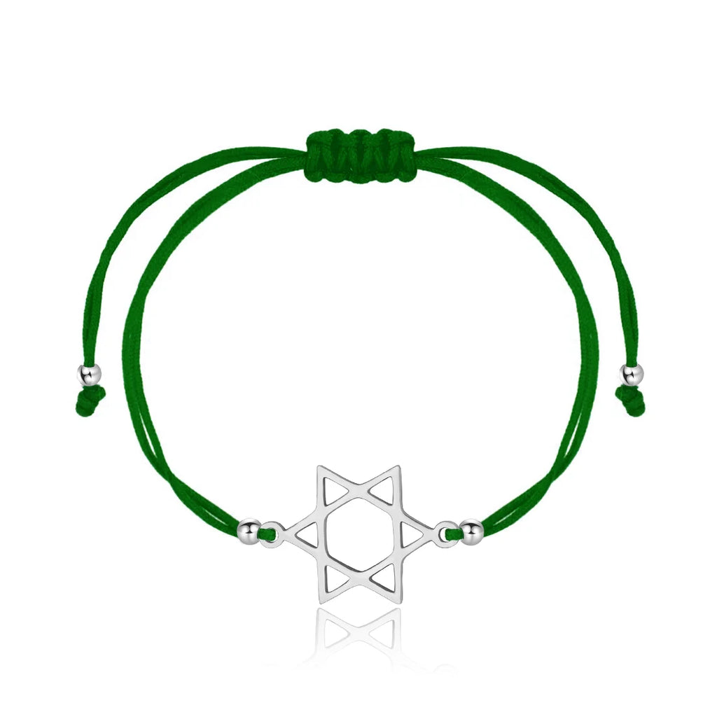 Armband mit poliertem Edelstahl-Davidsstern, Glücksbringer, für Damen, rotes Makramee-Band, verstellbar, Geschenk