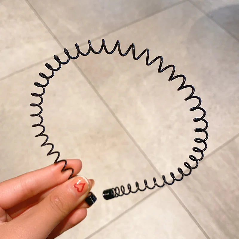 Unisex Black Elastic Non Slip Simple Metal Headbands For Men Women Wavy Hairband Spring Hair Hoop Fashion Hair Accessories