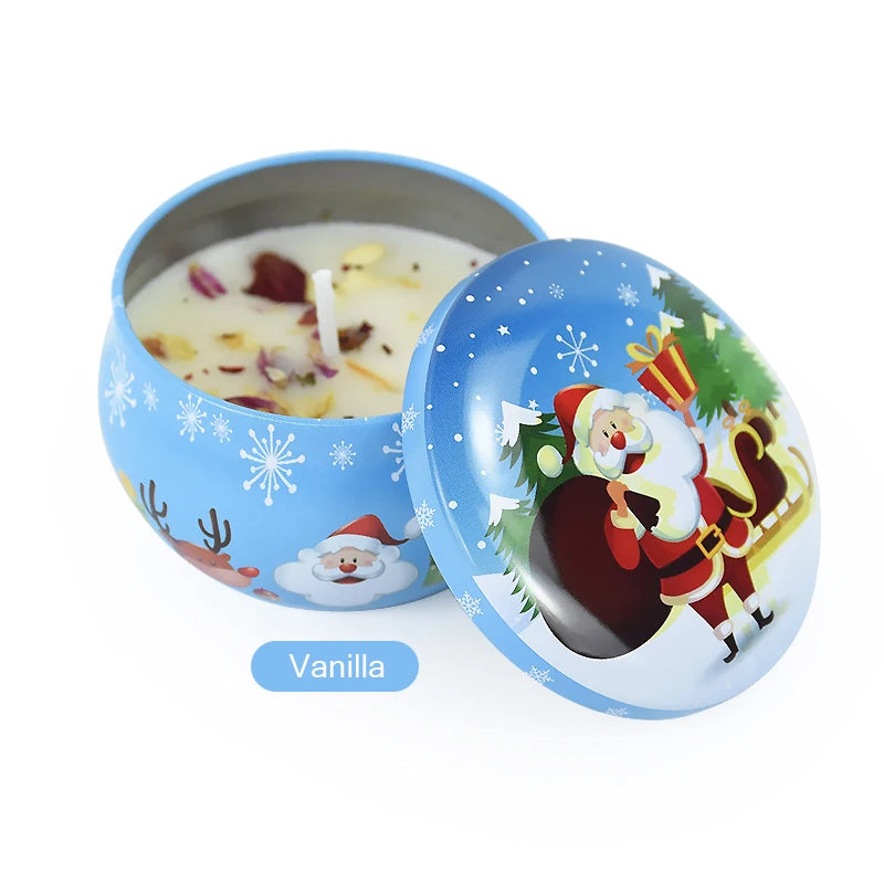 1PC Christmas Aromatherapy Candle Tinplate Rose Goji Berry Blood Orange Lavender Vanilla Gift New Year Party Home Decoration
