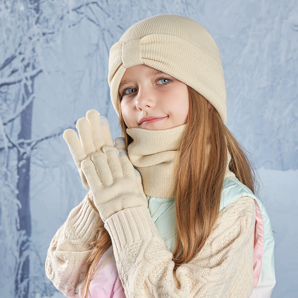 Anti-Cold Warm Children Hat Gloves Scarf Set Thermal Headband Cycling Ski Outdoor Ear Protection Knit Woolen Cap Winter Beanies