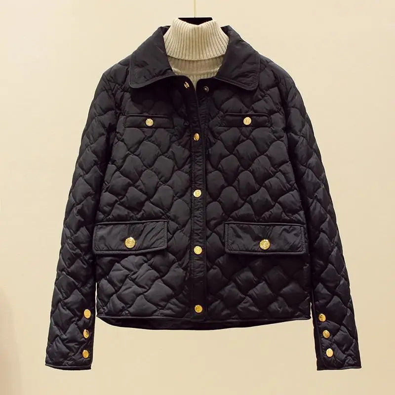 Down Cotton Jacket Women's 2025 Autumn Winter New Light And Thin European High-End sense Niche Rhombus Down Cotton Jacket Parka
