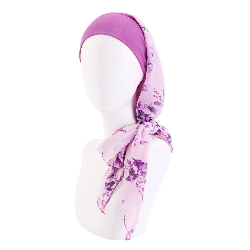 New Muslim Women Hijab Head Wrap Pre-Tied Headwear Cancer Chemo Flower Printed Elastic Turban Cover Hair Loss Head Scarf Bandana