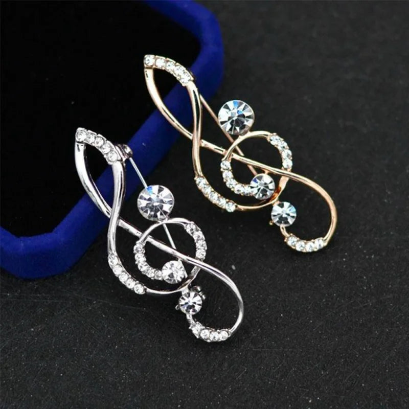 New Fashion Music Brooch Pin Metal Rhinestone Musical Note Brooch Gifts Woman Crystal Jewelry Clothes Accessories