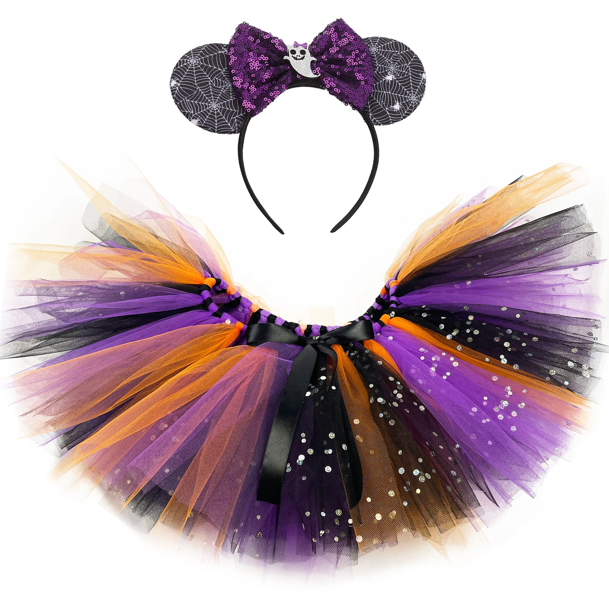 Girls Halloween Glitter Tutu Skirts Baby Ballet Tulle Pettiskirts with Witch Hat Broomsticks Kids Cosplay Party Costumes Cloth