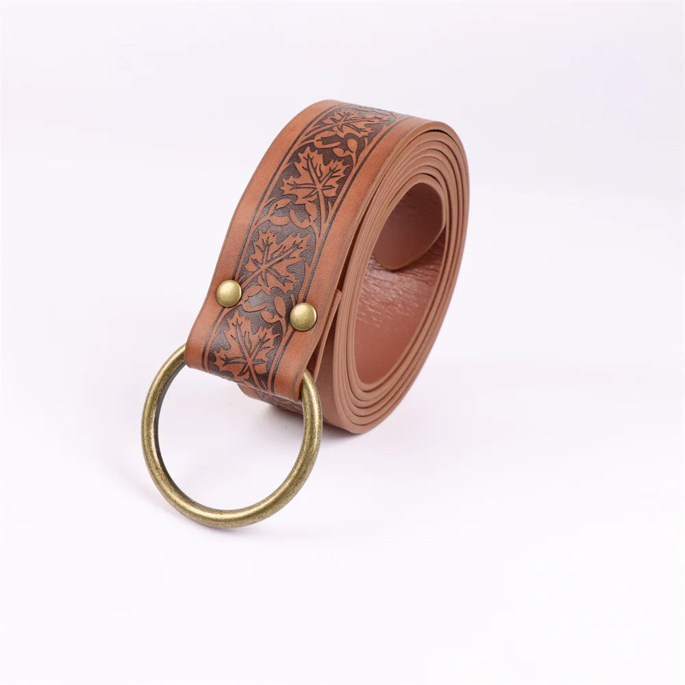1/6PCS Medieval Belt Cosplay Elf Leaf Embossed Retro Leather Belt With Potion Glass Magic Bottle Viking Knight Halloween Belt