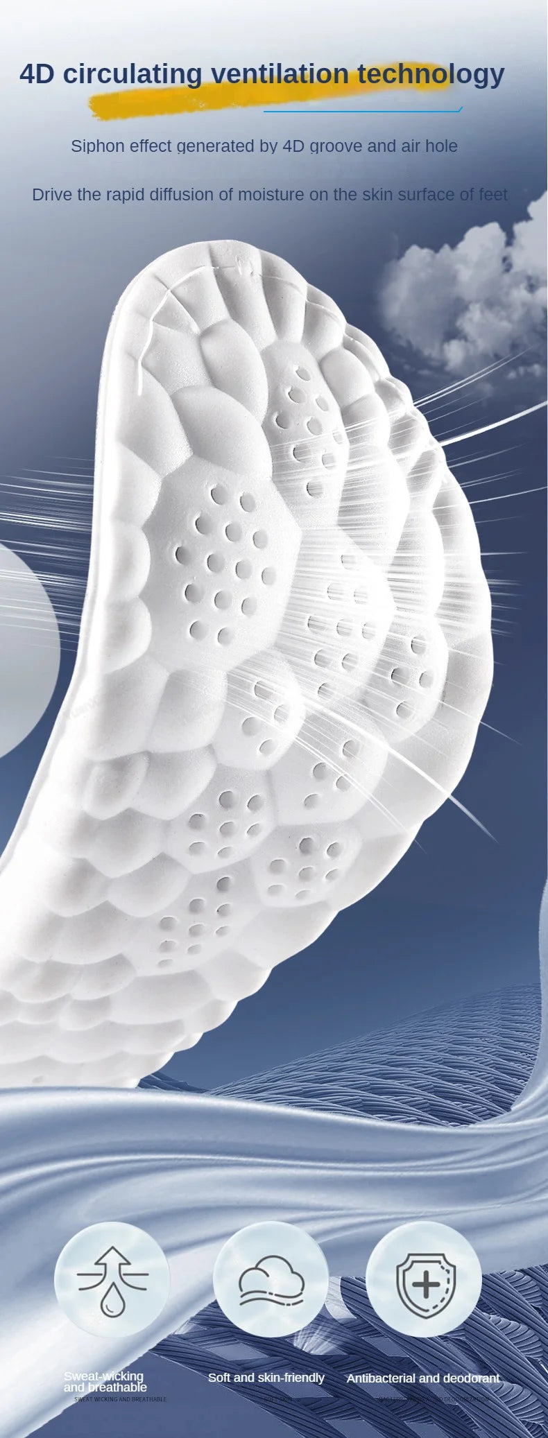 New 4D Massage Insoles Super Soft Sports Shoes Insole for Feet Running Baskets Shoe Sole Arch Support Orthopedic Inserts Unisex