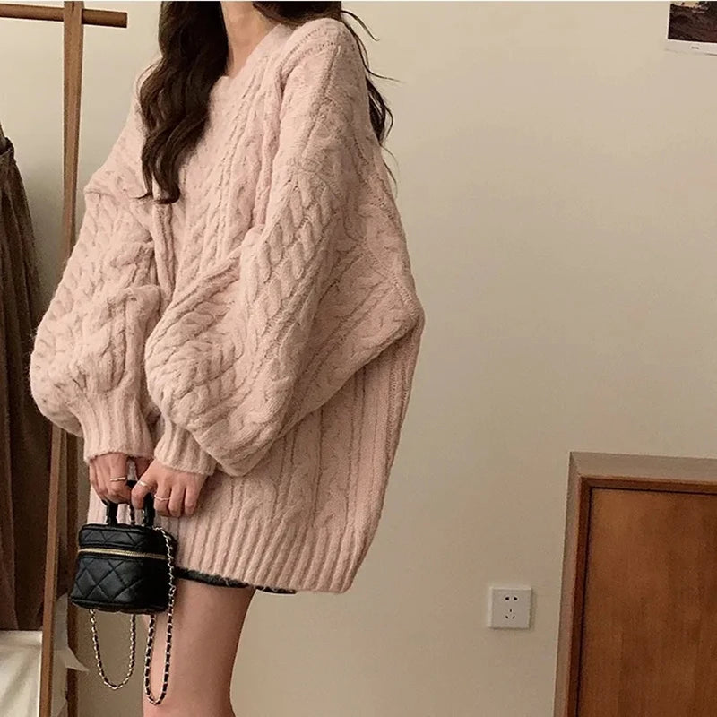 Autumn Winter Women Knit Sweater Korean Oversized Long Sleeve O Neck Pullover Fashion Solid Loose Preppy All Match Jumper Mujer